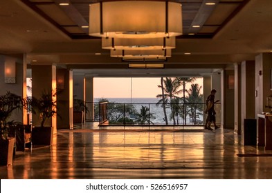 Hawaii, USA. Circa November 2013. Impressive Open Lobby Overlooking The Sea At Hapuna Beach Prince Hotel