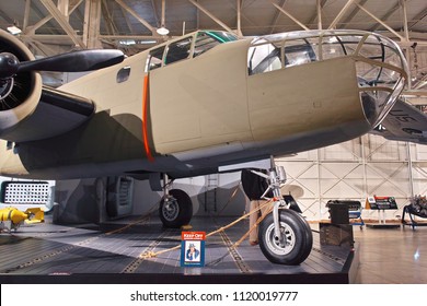 Hawaii, USA-March 16, 2017: B 25 Bomber On Display At Pacific Aviation Museum Pearl Harbor In Hawaii.