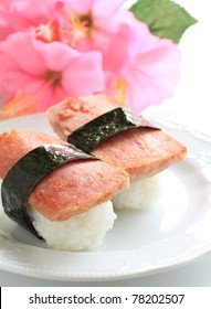 Hawaiian  Cuisine, Spam And Rice, Fusion Japanese Sushi And Onigiri