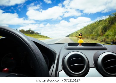 Hawaiian Dancer Doll In The Car Panel 