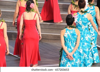 Hawaiian hula dance team beautiful costume. - Powered by Shutterstock