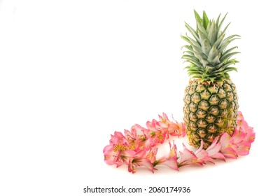 Hawaiian Pineapple And Fresh Pink Flower Lei