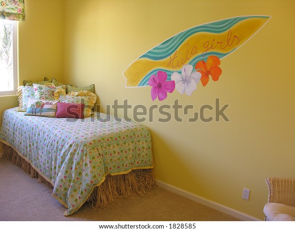 Hawaiian Themed Bedroom Surfboard Painted On Stock Photo
