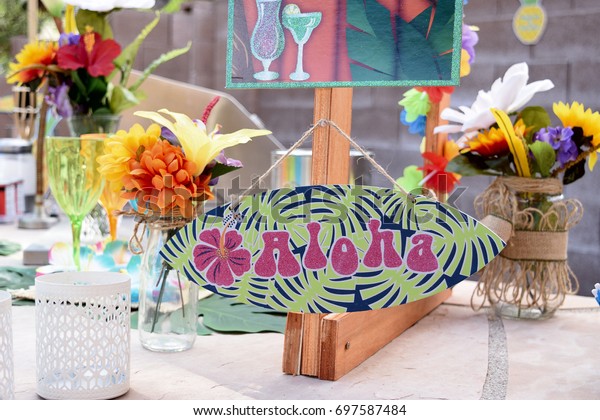 Hawaiian Tiki Bar Themed Birthday Party Stock Photo Edit Now