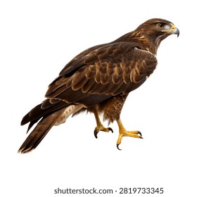 Hawk Single Hawk Perched In An Alert Pose On Isolated On White Background