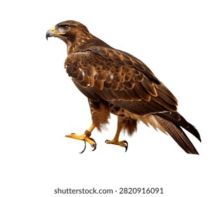 Hawk Single Hawk Perched In An Alert Pose On Isolated On White Background