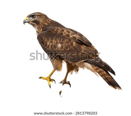 Hawk Single Hawk Perched In An Alert Pose On Isolated On White Background