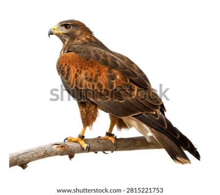 Hawk Single Hawk Perched In An Alert Pose On Isolated On White Background