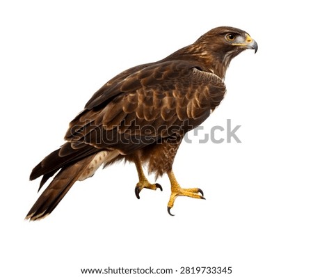 Hawk Single Hawk Perched In An Alert Pose On Isolated On White Background