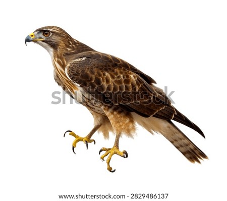 Hawk Single Hawk Perched In An Alert Pose On Isolated On White Background