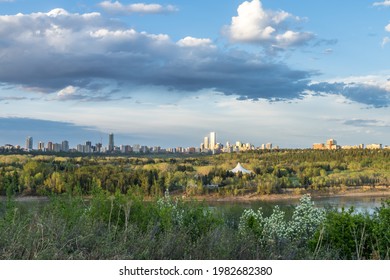 Hawrelak City Park And North Saskatchewan River Valley With City Of Edmonton Cityscape Background In Spring Season