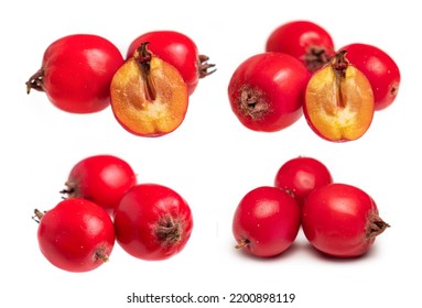 Hawthorn Berry And Slice Berry Isolated On White Background Close-up.