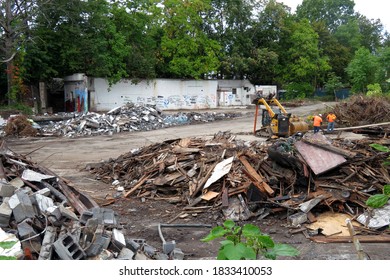 Hawthorne, NJ / USA - October 1, 2020: Debris Litters The Site Of A Demolished Chemical Plant In New Jersey During An Environmental Remediation Project.