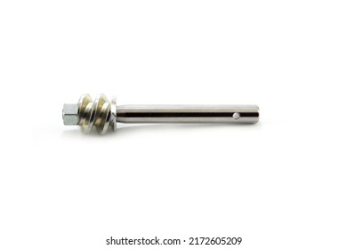 Hay baler spare part twine knotter worm gear shaft, side view of hay baler spare part, isolated on white background