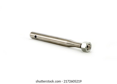 Hay baler spare part twine knotter worm gear shaft and nut, perspective view of hay baler spare part, isolated on white background