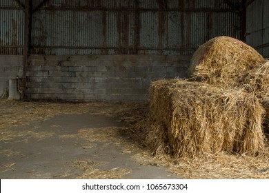 Hay Bales On Barn Floor