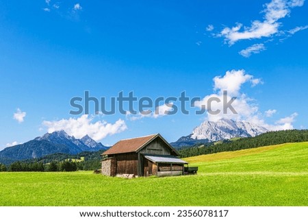 Hay hut in the Humpback Meadows between Mittenwald and Kruen, Germany.