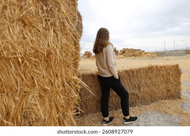 Haystack field person. High quality photo