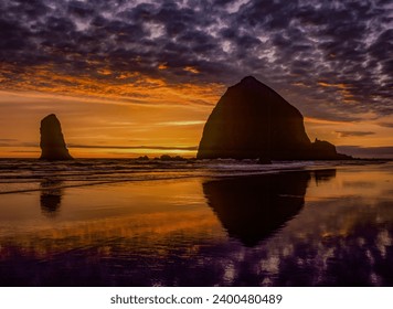 Haystack Rock at Cannon Beach Oregon at Sunset