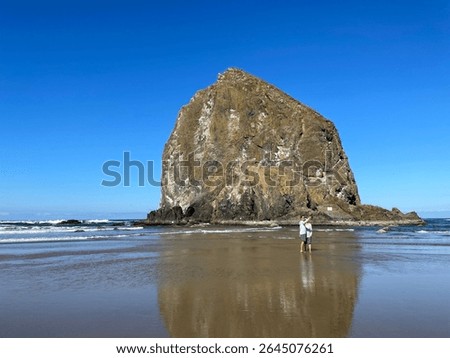 Haystack Rock at Cannon Beach, Oregon during low tide.