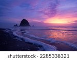 Haystack Rock during sunset in Cannon Beach, OR