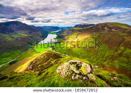 Haystacks peak overlooking Buttermere lake in Lake District. Cumbria. UK
