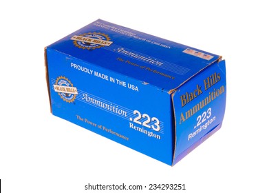 Hayward, CA - November 26, 2014: Box Of Black Hills Brand .223 Remington Ammunition