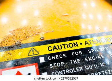 Hazard Warning Sticker On The Gas Tank Of A Gas Generator Close-up