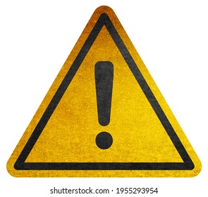 Hazard warning symbol rustic texture with exclamation mark on white background. Hazard warning attention sign with exclamation mark symbol.  - Shutterstock ID 1955293954