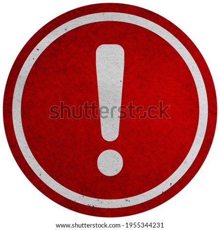 Hazard warning symbol rustic texture with exclamation mark on white background. Hazard warning attention sign with exclamation mark symbol. 