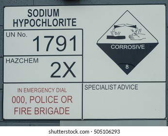 Hazardous Chemical Warning Sign For Sodium Hypochlorite.