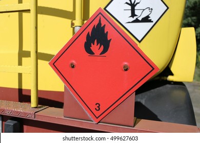 Hazardous And Flammable Goods Plate On A Truck