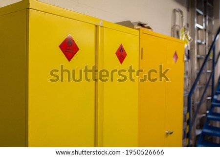 Hazardous storage cabinet in a warehouse where dangerous and flammable products can be stored safely
