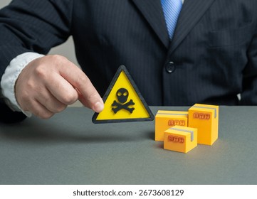 Hazardous substances found in goods. Consignment of products seized. Dangerous cargo from import. Customs control, product safety, toxic materials, consumer protection, global trade risks