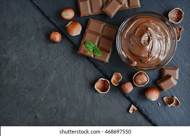 Hazelnut Spread With Nuts And Chocolate Bar