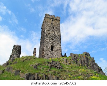 Hazmburk gothic castle on rocky mountain in Ceske Stredohori, Czech republic.