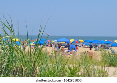 Hazy Beach Day With Colorful Umbrellas