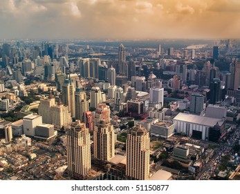 Hazy City In The Sunset , Bangkok ,Thailand,  HDR Image