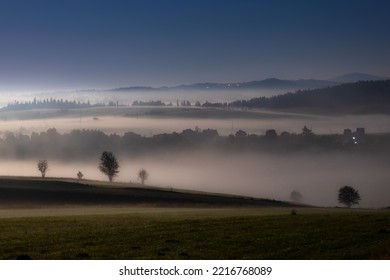 Hazy Landscape Of Podhale In Poland At Night