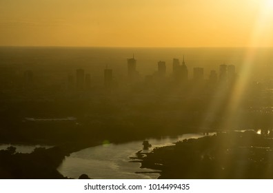 Hazy Warsaw Skyline With Smog