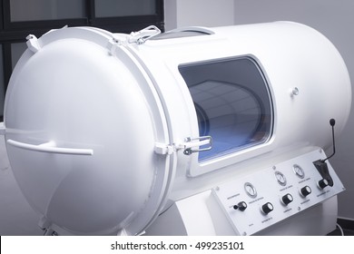 HBOT hyperbaric oxygen therapy chamber tank in hopsital medical center clinic. - Shutterstock ID 499235101