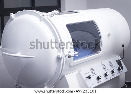 HBOT hyperbaric oxygen therapy chamber tank in hopsital medical center clinic.