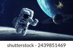 HD image of an astronaut with the planet Earth and the moon behind him