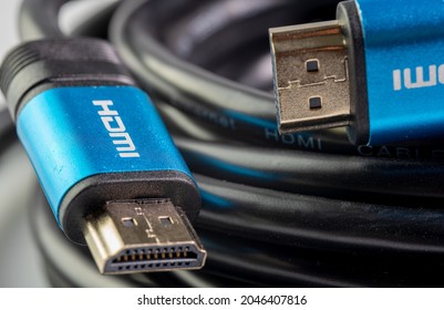 HDMI cable close-up, two ends