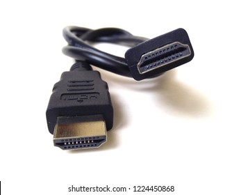 HDMI cable connector on white background.