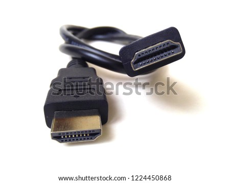 HDMI cable connector on white background.