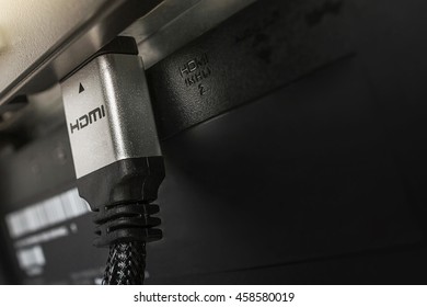 hdmi cable isolated and plug on black background