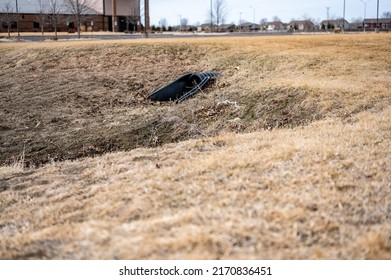 HDPE Drainage Culvert Under A Road Entrance. Pipe Is Used To Convey Stormwater Between Ditches.