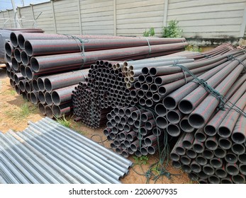 HDPE Pipes And Other At The Site Store Area For Electrical Substation Construction