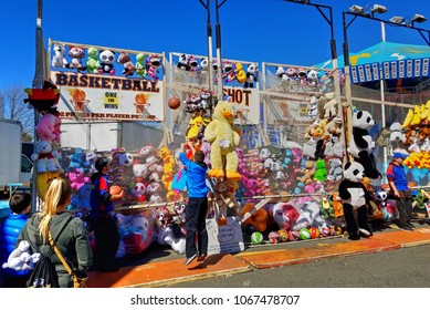 HDR Image, Carnival Arcade Basketball Winning Prize Shot, Revere, Massachusetts USA - March 31, 2018